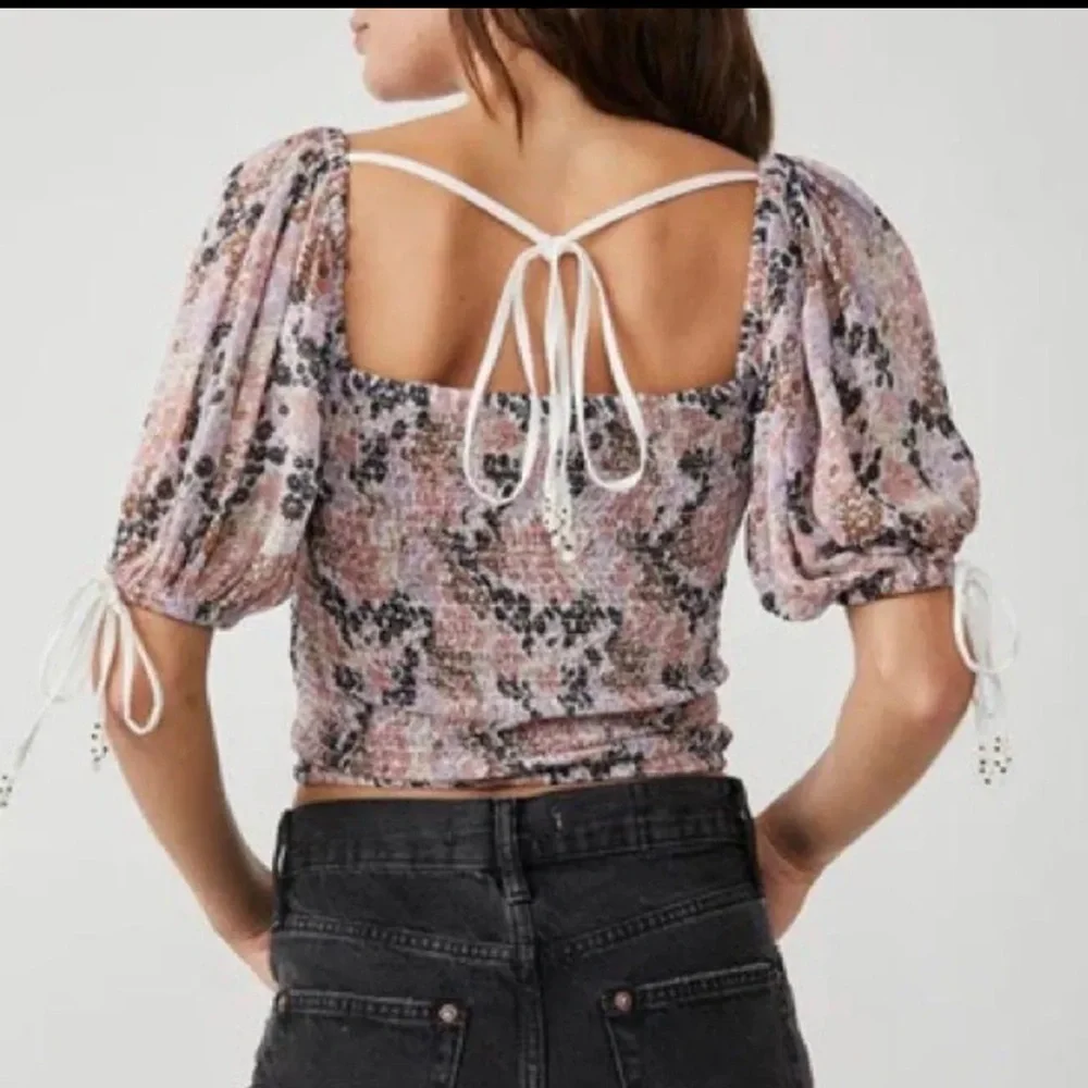 NWT Free People Back On Top Floral Smocked Puff Sleeve Top Size Small